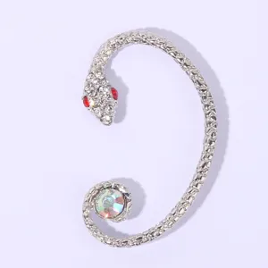Silver snake ear cuff earring with sparkling rhinestones and colorful crystal detail.
