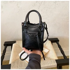 Crossbody bag for women summer mini tote stylish black PU leather shoulder handbag chic