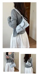 Retro minimalistische PU lederen schoudertas voor dames, chique vintage baguette handtas.
