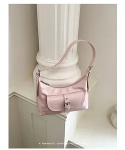Stijlvolle roze minimalistische PU lederen schoudertas, chique hobo tas met voorzak.
