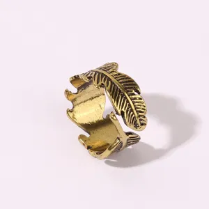 Bague plume vintage en or pour femmes, bijoux de mode en alliage rétro vue détaillée