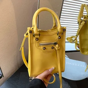 Women Mini Crossbody Bag PU Leather Fashion Cell Phone Bag Small Casual Shoulder Handbag With Rivet Detail