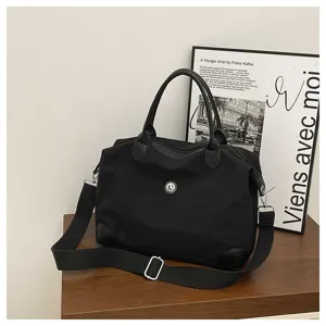 Bolso de viaje negro para mujer, bolsa de fin de semana grande con correa ajustable.