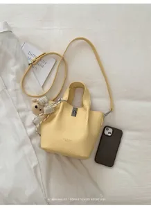 Borsa a secchiello gialla alla moda con tracolla, elegante borsa in pelle PU da donna.