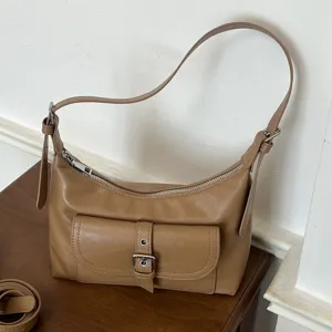 Dames Stedelijk Minimalistisch PU Leder Onderarmtas Vintage Effen Kleur Dumpling Tas Riem Sluiting Casual Dagelijks Crossbody Tas