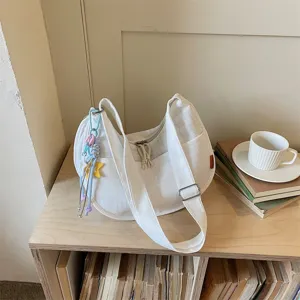 Borsa a tracolla bianca casual, leggera borsa in tela da donna per il lavoro quotidiano.