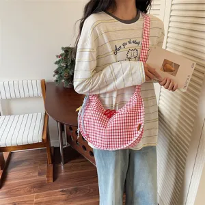 Borsa a tracolla a quadri rossi e bianchi dumpling borsa in tela casual da donna