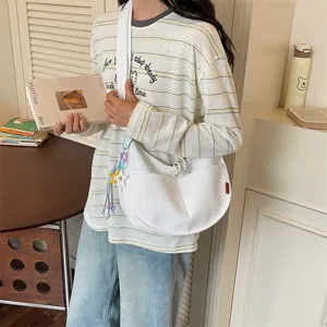 Borsa a tracolla mezza luna bianca casual da donna, borsa versatile e comoda per ogni giorno.