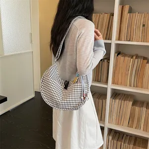 Borsa a tracolla casual a quadri bianchi e neri da donna, borsa leggera da lavoro.
