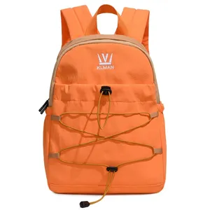 Fashion orange outdoor backpack with bungee cord design, casual travel daypack for women daily use