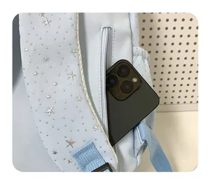 Sac à dos d'école imprimé étoiles bleu clair détail vue élégant sac de campus léger