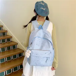 Sac à dos bleu clair imprimé étoiles, cartable élégant pour étudiants, sac de loisirs quotidien