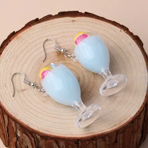 Cute blue juice cup drop earrings resin cocktail drink earrings for women beach fashion jewelry