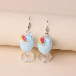 Cute juice cup pendant earrings, resin cocktail glass drop earrings for women fashion.