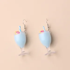 Cute blue cocktail glass earrings beach style juice cup dangle earrings for women girls