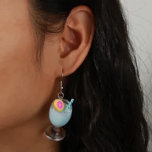 Creative Juice Cup Drop Earrings Personalized Cute Beach Cocktail Cup Earrings For Women Summer Resin Alloy Jewelry Gift