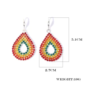 Colorful rhinestone teardrop dangle earrings for women elegant metallic hook drop jewelry 1pc