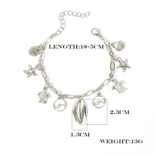 Meeresstil Charm Fusskette Armband mit Muschel Seestern und Schildkroete Anhaenger Strand.