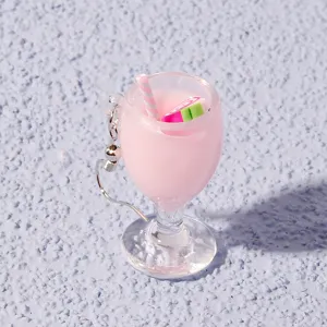 Cute pink juice cup drop earrings resin miniature beverage style fashion jewelry for women daily wear