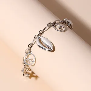 Silberne Strand Muschel Fußkette mit Schildkröte Charms, schöner Sommerschmuck für Frauen.