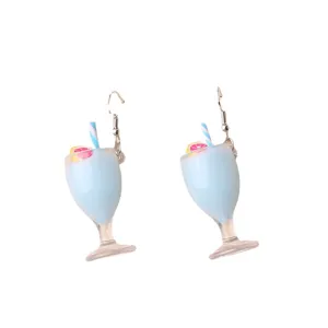 Cute cocktail glass drop earrings for women, summer beach resin juice cup jewelry gift, stylish.