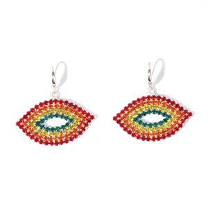 Fashion rhinestone lip pendant earrings for women, stylish European and American style jewelry.