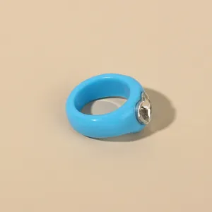 Fashion blue acrylic ring with crystal heart rhinestone for women trendy jewelry