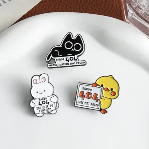 Schattige cartoon dieren emaille speldjes detail, grappige error 404 metalen broche.
