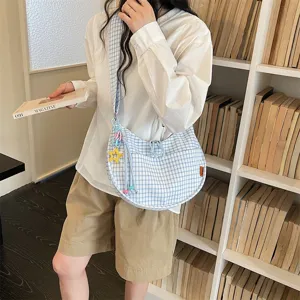 Borsa a Tracolla Casual da Donna a Quadri Dumpling Borsa a Spalla in Tessuto Leggero Con Ciondolo a Stella Grande Capacità