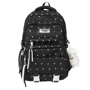 Casual Nylon Backpack For Women Lightweight School Bookbag Travel Daypack With Polka Dot Print And Plush Pendant