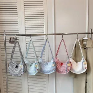Borsa a tracolla a quadri casual da donna, borsa leggera da viaggio e per il lavoro quotidiano.