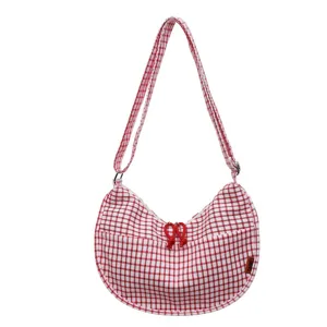 Borsa a tracolla dumpling a quadri rosso bianco borsa casual leggera da donna per uso quotidiano