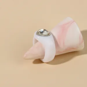 White acrylic ring with clear crystal gemstone, minimalist fashion resin ring for women