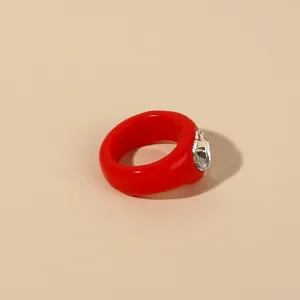 Red acrylic heart ring detail shot, fashion chunky resin rhinestone finger jewelry display