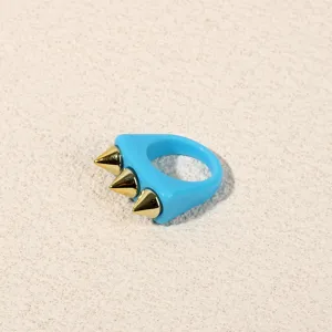 Blue acrylic ring with gold spikes punk style statement fashion knuckle jewelry for women