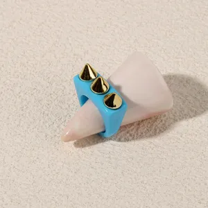 Acrylic spike ring blue gothic punk statement ring trendy finger jewelry for women