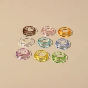 Colorful acrylic resin chunky rings set minimalist transparent finger jewelry detail