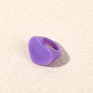 Purple acrylic heart ring minimalist fashion style cute resin finger jewelry accessory detail