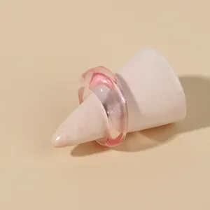 Minimalist transparent pink acrylic resin ring close-up detail for modern women wear