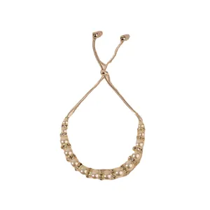 Adjustable gold tone pearl and rhinestone slider bracelet for women fashion jewelry