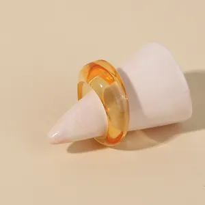 Minimalist amber translucent acrylic ring, stylish chunky resin finger jewelry for women chic.