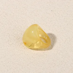 Yellow amber resin acrylic geometric ring minimalist fashion statement jewelry for women