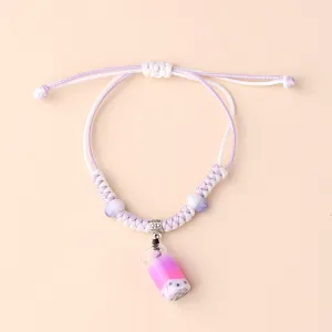 Squisito bracciale intrecciato viola con grazioso ciondolo tazza di tè boba per donna.