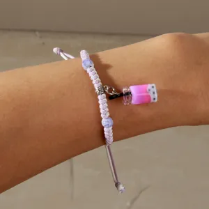 Fresco Etnico Intrecciato a Mano Regolabile Corda Braccialetto Carino Plastica Tazza di Tè al Latte Ciondolo Perline Bracciale per Donne Ragazza Gioielli