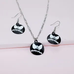 Halloween skull face necklace earrings jewelry set fashion spooky pendant accessories