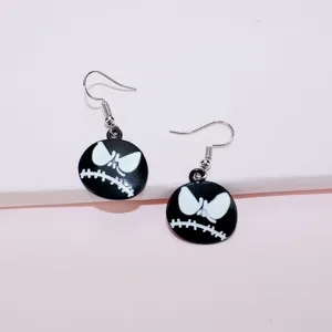 Halloween black white ghost face skull drop earrings fashion dangle jewelry accessories for women