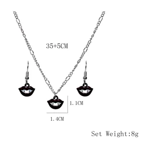 Vampire lips necklace and earrings set, gothic Halloween jewelry for women and girls.