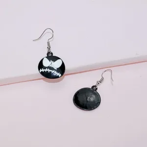 Halloween spooky ghost face drop earrings, black and white cute cartoon festival jewelry.