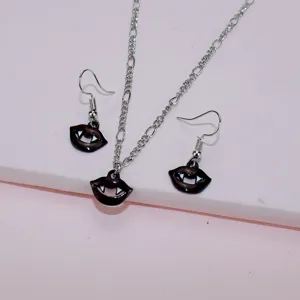 Vampire lips necklace earrings set Halloween quirky fashion jewelry accessories for women