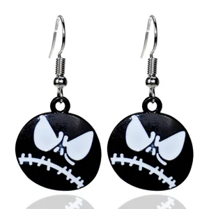 Halloween skull dangle earrings black white spooky ghost face costume jewelry accessories